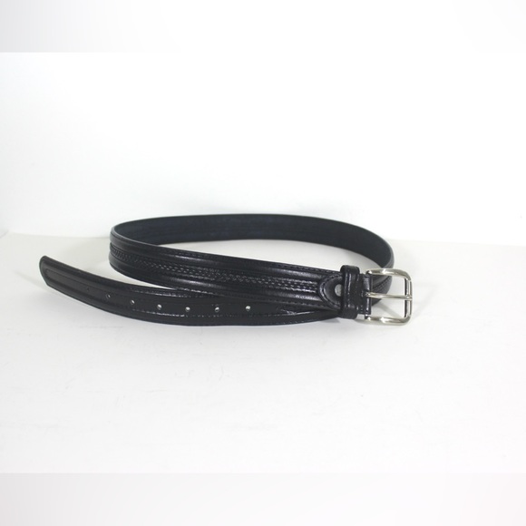 Vintage Black Canadian Longhorn Italian Style Leather Belt with Braided Detail - Picture 1 of 8